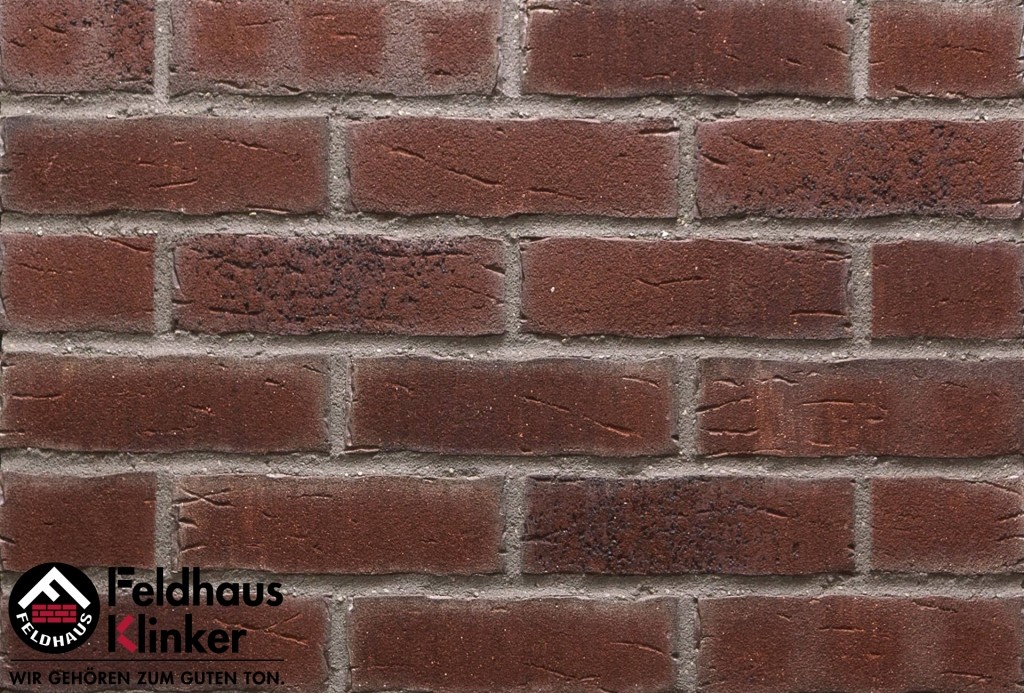 Фасадная плитка ручной формовки Feldhaus Klinker R664 Sintra cerasi aubergine NF14, 240*14*71 мм
